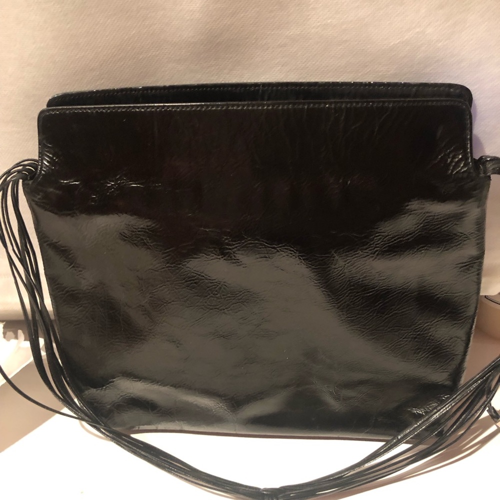 Vintage Stephane Kelian Paris black textured leather shoulder bag W/ 8 straps